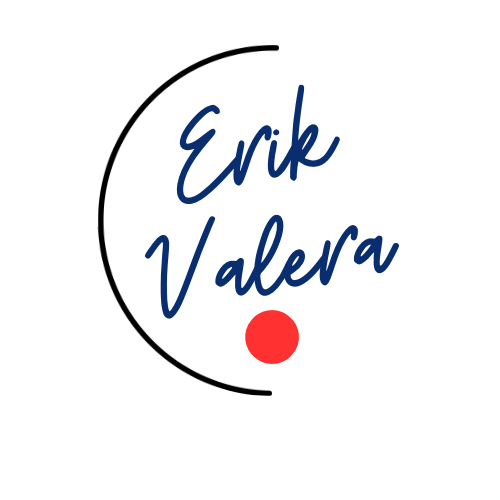 Erik Valera Art Logo, Erik Valera in a half circle, with a red dot below